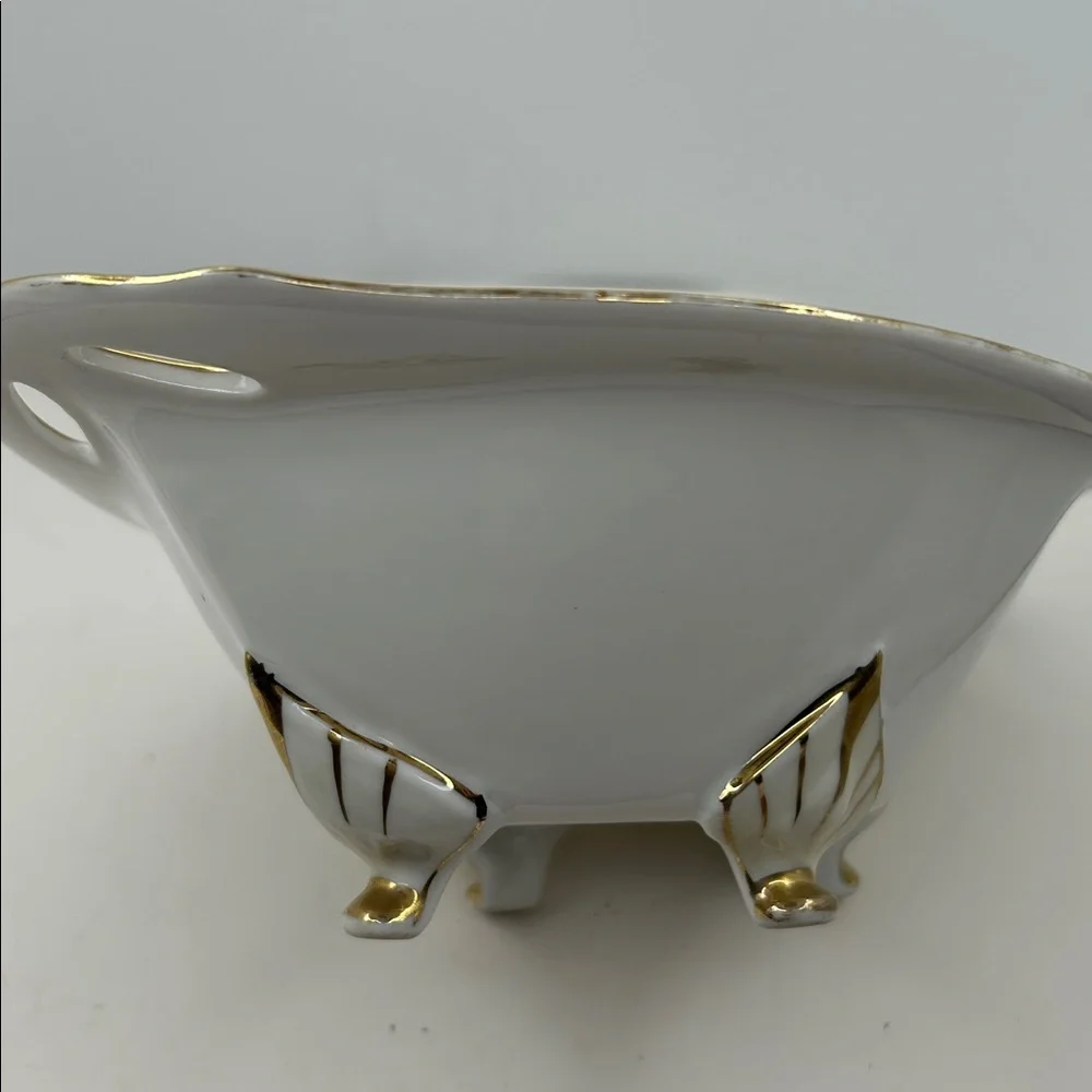 Nippon Hand Painted Floral Gold Gilt Four Footed Oval Serving Bowl Vintage‎